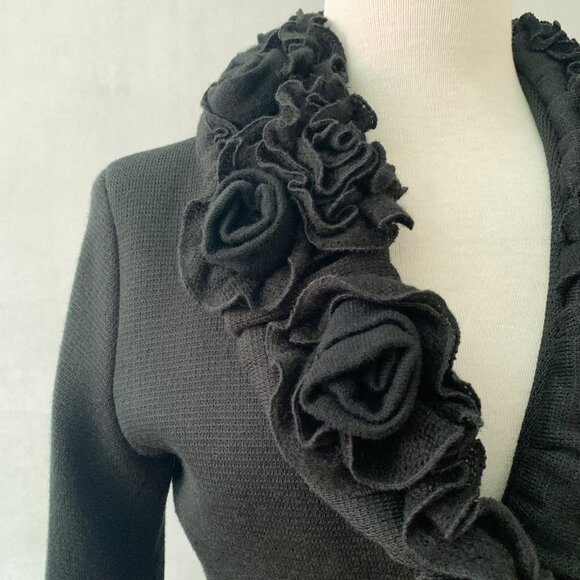 Rinascimento Italy Black Knit Flower Jacket | Y2K Vintage S-M - Picture 3 of 11
